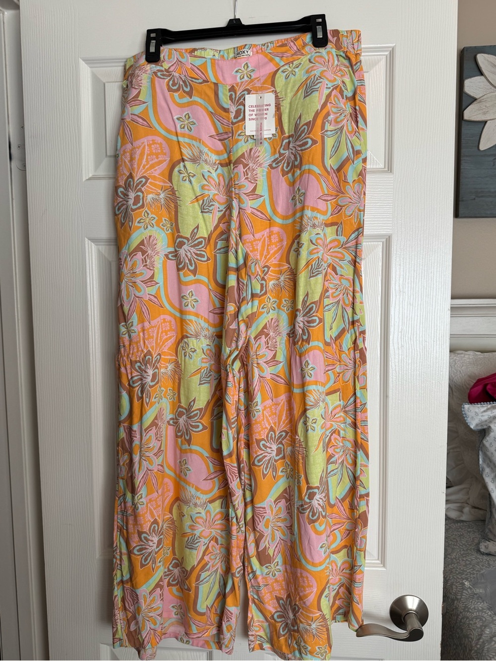Roxy Floral Wide-Leg Pants in Orange, Pink, Aqua